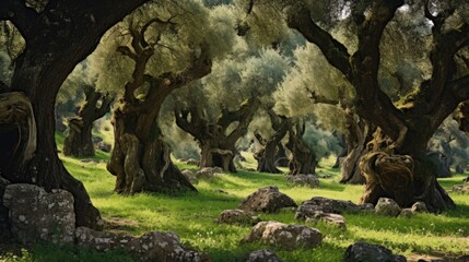 Canvas Print - A serene grove of ancient olive trees.