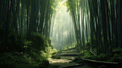 Canvas Print - A serene bamboo forest with tall, slender stalks.