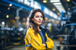 Portrait of a young woman production manager on the shop floor female automated factory manager warehouse manager for industrial and environment equipment