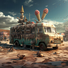 Sticker - Ice cream truck in a post-apocalyptic world