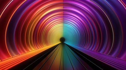 Wall Mural - bright rainbow neon light rail (generative ai).