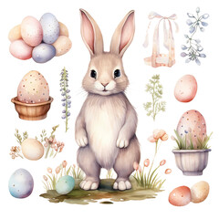 Poster - Watercolor Clipart bunny and ester Collection on a transparent background 