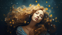 Beautiful Woman Dreaming Concept With Flowers