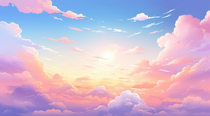 Wall Mural - Pastel color of sky background with bird. Illustration graphic design. Generative ai. Anime cartoon style	
