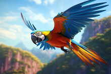 The King Of Parrots Bird Blue Gold Macaw Vivid Rainbow Colorful Animal Birds On Flying Away