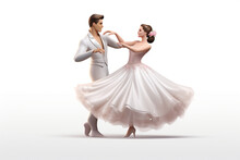 Beautiful Couple Dancing Ballet. Caracter Cartoon 3D Illustration White Background