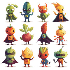 Poster - Set of Superhero Vegetables Cartoon