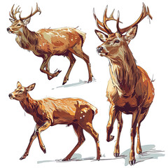 Poster - Set of Deer Illustration