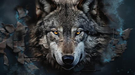 Wall Mural - Wolf wallpaper with decay effect. AI Generative