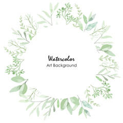 Wall Mural - Watercolor leaves green frame. watercolor green leaves background design. Green leaves watercolor frame for wedding, birthday, card, background, invitation, wallpaper, sticker, etc.