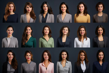 Wall Mural - set of 18 profile picture various nationality businesswoman on grey background