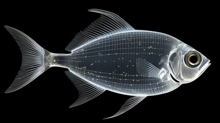 Wall Mural - Pristella Tetra, X Ray Tetra pristella maxillaris Aquarium Fishes on dark background. AI Generative
