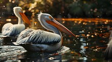 Pelican Birds Hunting A Fish At A Pond Is A Fascinating And Dynamic Scene