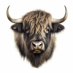 Canvas Print - Yak isolated on white background. brown yak (Bos mutus). AI Generative