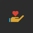 this hand gesture in pixel art with simple color and black background ,this item good for presentations,stickers, icons, t shirt design,game asset,logo and your project.