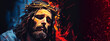 Jesus Christ with crown of thorns. Renaissance oil painting. Easter celebration banner