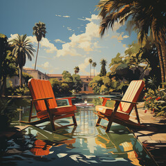 Wall Mural - Poolside relaxation chair outside