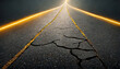 Cracked asphalt. Golden light. Place for text. Background for Photoshop