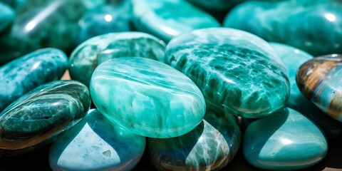 Aufkleber - Generative AI : Natural amazonite stone beads in an irregular shape, green and white colors.