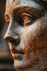 Poster - A detailed close-up of a statue depicting a woman's face. Perfect for art and history projects