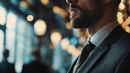 Poster - A professional man in a suit and tie, gazing in a different direction. Suitable for business-related designs and concepts