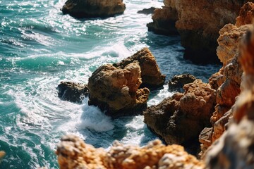 Poster - A stunning view of the ocean from the top of a cliff. Perfect for travel and nature-themed projects