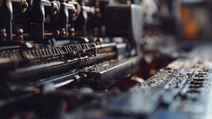 Poster - An up-close view of an antique typewriter machine. Perfect for vintage-themed designs and nostalgic projects
