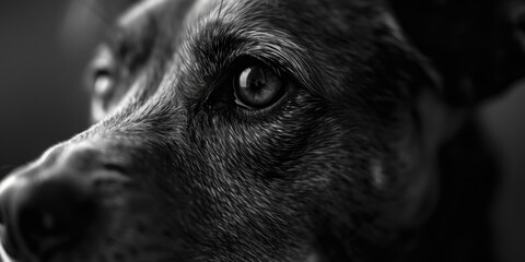 Poster - A close-up black and white photo of a dog's face. Suitable for various projects and designs