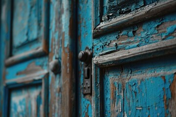 Poster - A close-up view of a door with peeling paint. Perfect for adding a rustic touch to any design project