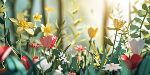 Poster - A bunch of flowers lying in the grass. Suitable for nature-themed designs and concepts