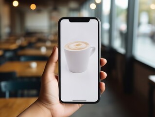 Aufkleber - Generative AI : Close-up image of a woman sitting in the cafe and using her smartphone