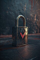 Aufkleber - A metal padlock is placed on top of a wooden floor. This versatile image can be used to represent security, protection, or locking mechanisms.