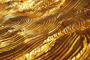 Poster - A close-up view of a gold plate featuring intricate wave patterns. Suitable for various design projects and decorative purposes