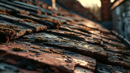 Poster - A close up view of a roof covered in lush green moss. Perfect for adding a natural touch to any project
