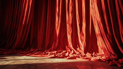 Poster - A room with a red curtain and a floor. Suitable for various applications