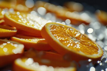Poster - A pile of orange slices sitting on top of a table. Perfect for food and nutrition-themed designs