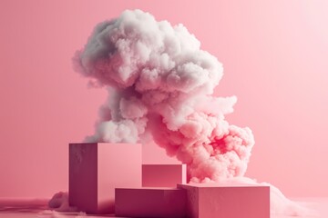 Poster - Smoke is billowing out of three cubes, creating a mysterious and captivating scene. This image can be used to depict concepts such as transformation, mystery, and creativity