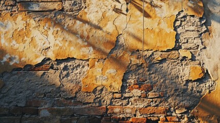 Canvas Print - A brick wall with peeling paint. Suitable for urban or industrial themes