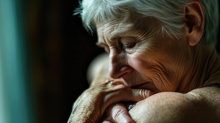 Poster - A close-up view of a person contemplating, with their hand resting on their chin. This image can be used to portray deep thought, decision-making, or introspection in various contexts