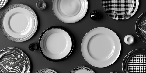 Canvas Print - A black and white photo of plates and bowls. Suitable for kitchen and dining-related designs