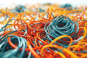 Poster - A stack of orange, blue, and green wires. Versatile image for technology, connectivity, and electrical concepts