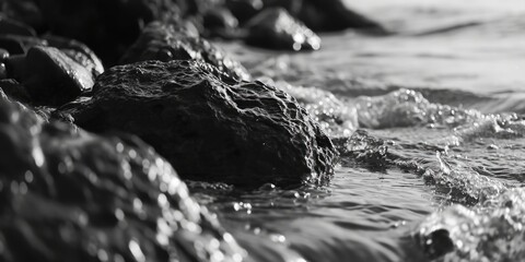 Poster - A black and white photo of rocks in the water. Suitable for various uses