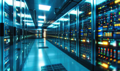 Leinwandbilder - Modern Rack LED console in server room data center. Generative AI.