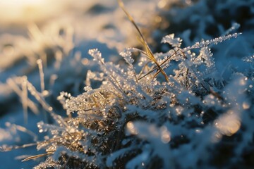 Poster - A detailed view of a plant covered in frost. Perfect for winter-themed projects or nature-related designs