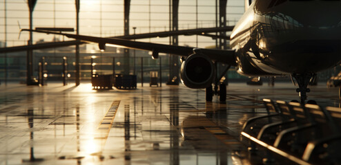 Aufkleber - A picture of a large jetliner sitting on top of an airport tarmac. This image can be used to depict air travel, aviation, airports, or transportation.