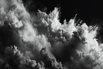 Poster - A black and white photo of a plane flying through the clouds. Suitable for various aviation-themed designs and projects