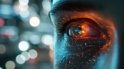 Poster - A detailed close-up of a person's eye with captivating lights in the background. Ideal for various uses