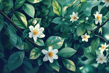 Poster - A beautiful bunch of white flowers with vibrant green leaves. Perfect for adding a touch of elegance and freshness to any project