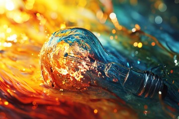 Canvas Print - A close up view of a light bulb submerged in water. This image can be used to illustrate concepts such as creativity, innovation, and the power of ideas