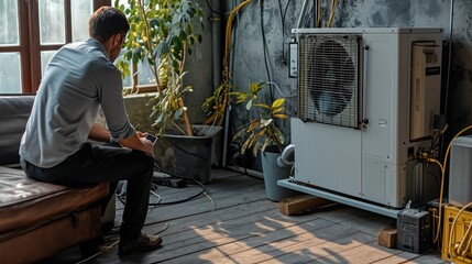 Aufkleber - Engineer is repair a modern minimalist HVAC air conditioner. Generative AI.